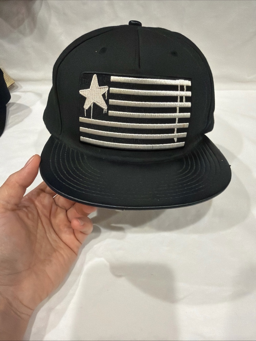 Black Snapback Hat with White Star-Stripe Patch